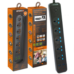 504pu Speed-X Premium Portable Power Strip 5socket+2usb Port+2 TYPE C USB CABEL LENGTH 2M