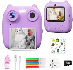 D8S CHILDRENS TIME FRONT/BACK REAR HD DIGITAL THERMAL PRINT CAMERA 1080P 48MP PURPLE/PINK/BLUE